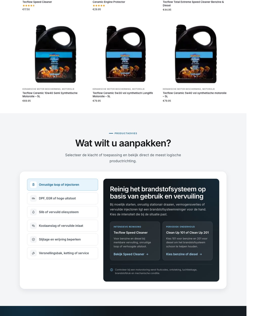 Productoverzicht van Tecflow met verzendvoorwaarden en populaire producten.